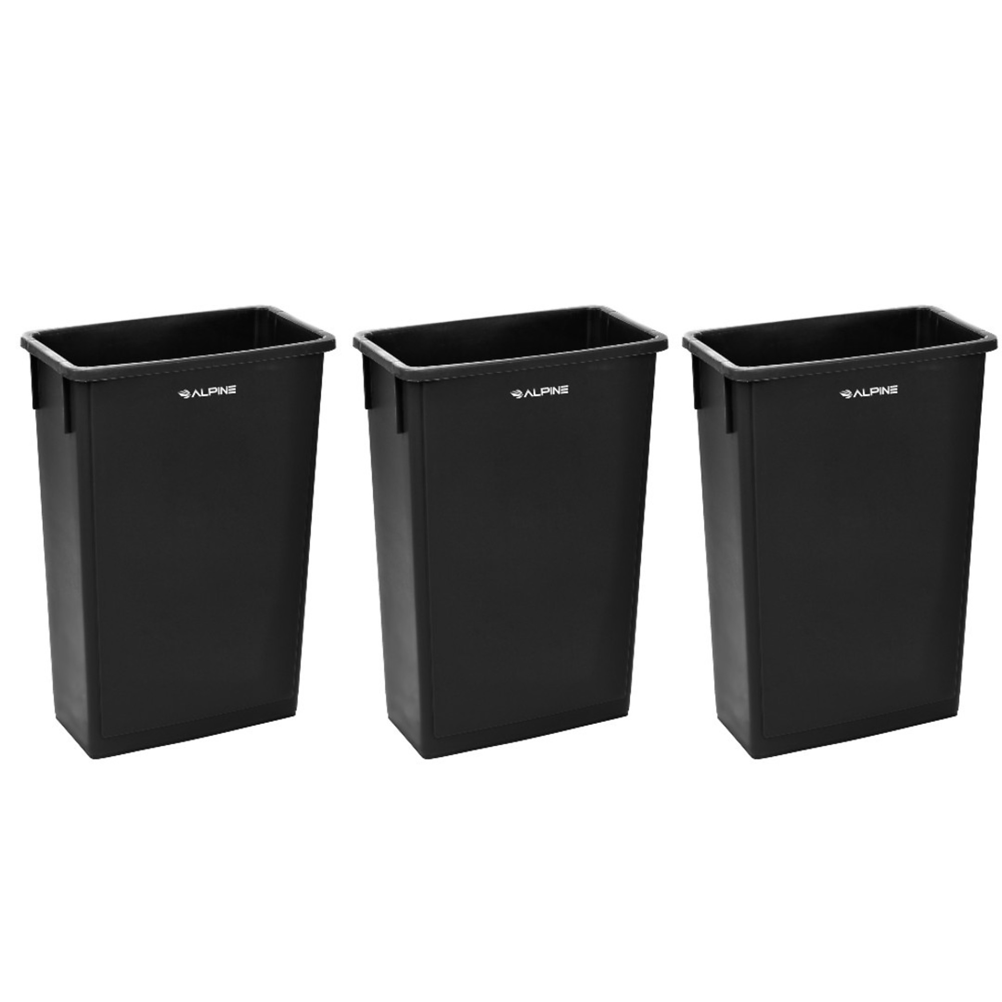 Alpine, 23 Gal Slim Black Waste Receptacle Can, Pack Of 3 Capacity 23 Gal, Model# ALP477-BLK-3PK
